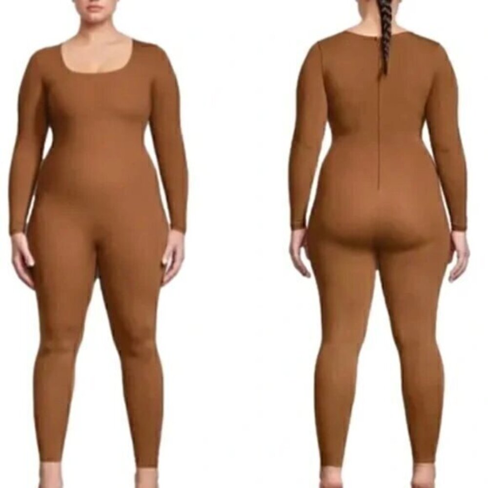 SKIMS The Scoop Neck Long Sleeve Onesie in Caramel Brown Size 4X NWT
